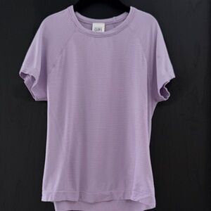 Athleta Girl Light Purple Striped Short Sleeve Athletic Tee
